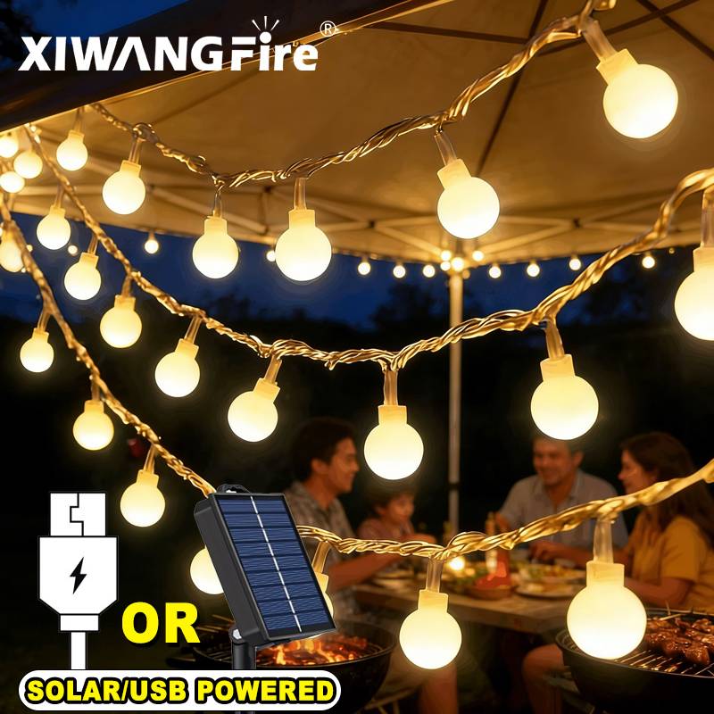 Outdoor Lighting For Camping - ไฟประดับโซลาร์เซลล์/USB/แบตเตอรี่ 3-10 เมตร, ไฟ LED ลูกบอลทรงกลม,