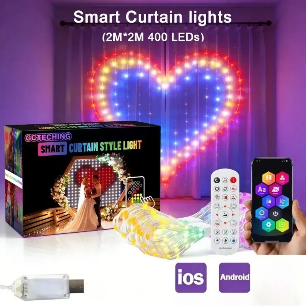 Outdoor Lighting And Decor - ไฟม่าน LED พิกเซลสำหรับภายนอกอาคาร ควบคุมผ่านแอปบลูทูธ ไฟ RGB