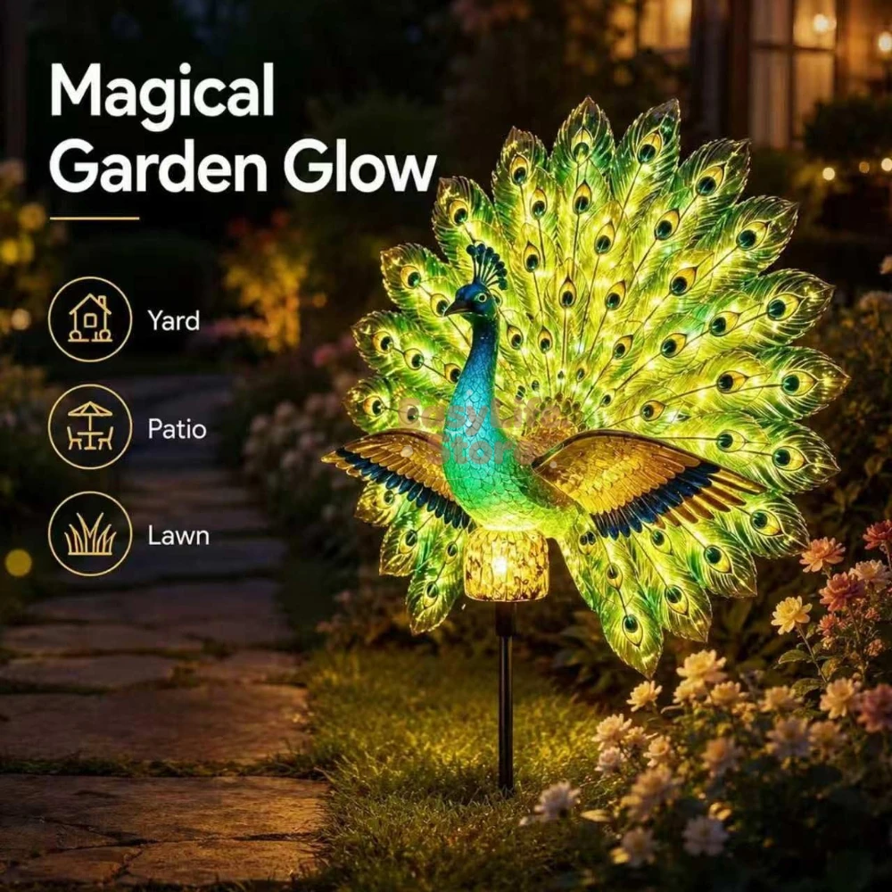 Outdoor Lighting Beacon - ประติมากรรมนกยูงพลังงานแสงอาทิตย์สำหรับตกแต่งสวน, ไฟตกแต่งกลางแจ้งพร้อมระบบเปิด-ปิดอัตโนมัติด้วย LED, ประติมากรรมสวนพลังงานแสงอาทิตย์ที่เคลื่อนไหวได้, กันน้ำทุกสภาพอากาศระดับ IP44