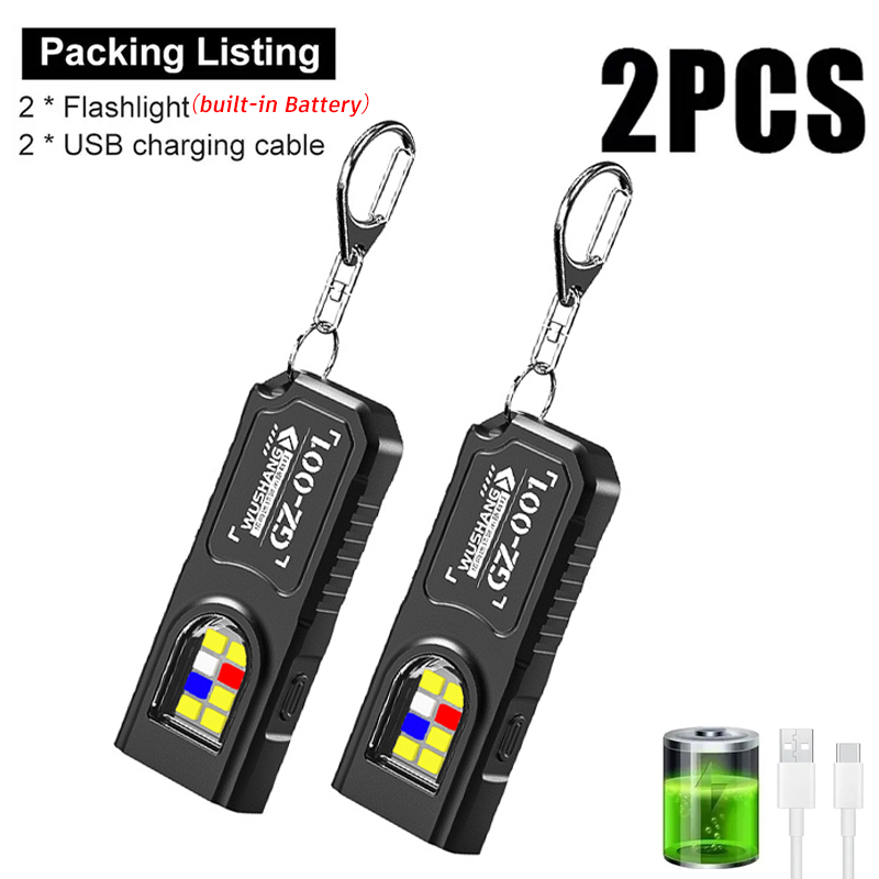 Outdoor Lighting For Camping - ไฟฉายพวงกุญแจอเนกประสงค์แบบชาร์จ USB ไฟฉายขนาดเล็กพร้อมไฟทำงาน COB พวงกุญแจสำหรับตั้งแคมป์เดินป่า ไฟพกพา