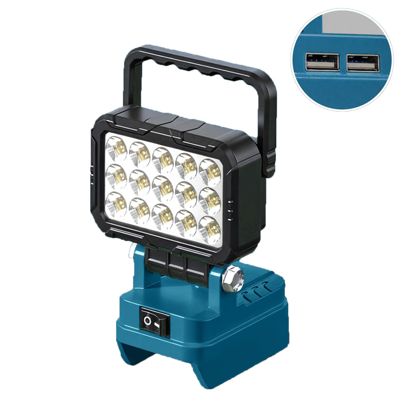 Outdoor Lighting Milwaukee - ไฟฉายพกพาสำหรับใช้งานในบ้านและกลางแจ้ง ใช้กับแบตเตอรี่ลิเธียม 18V ของ Makita/Milwaukee พร้อมพอร์ตชาร์จ
