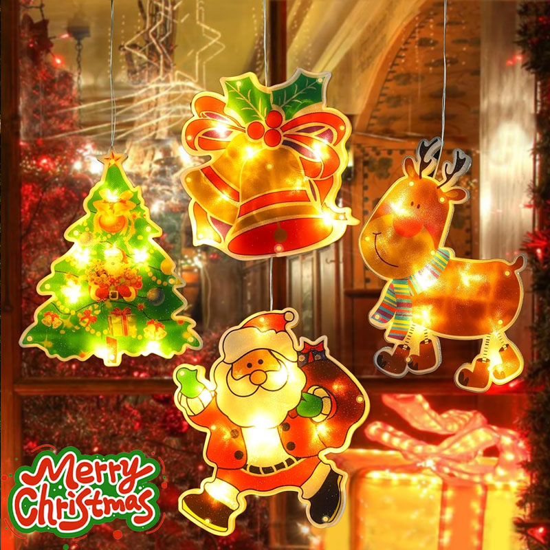 Outdoor Lighting For Store - 1-10 ชิ้น ไฟแขวนหน้าต่าง LED ลายคริสต์มาส แบบจุ๊บติด