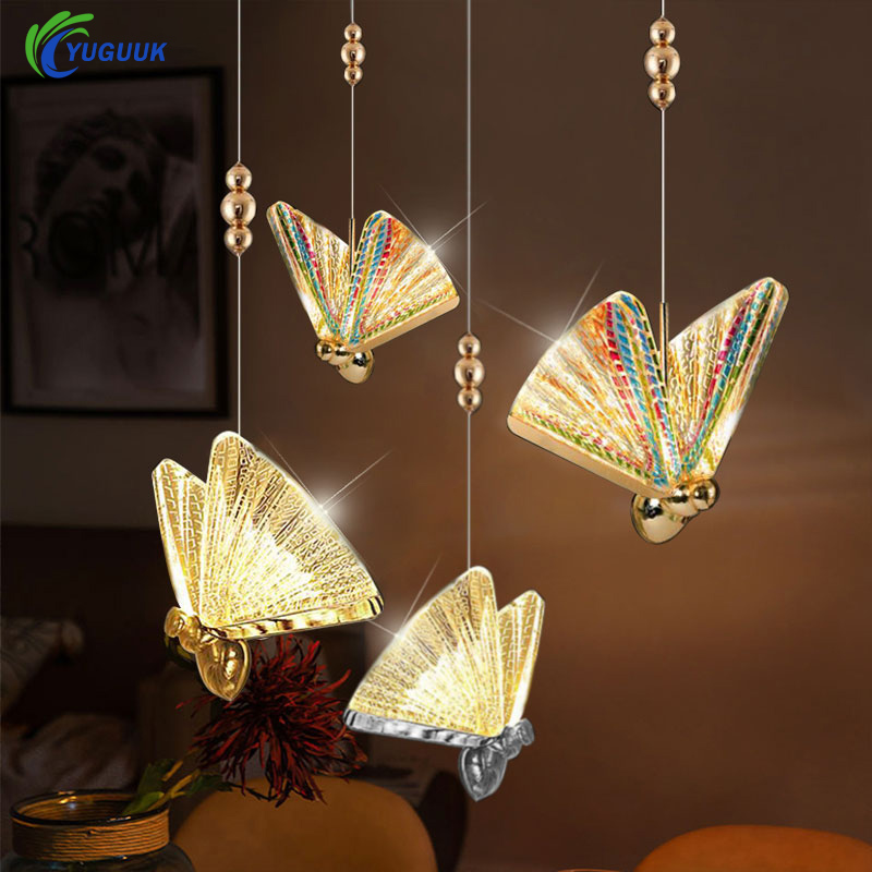 Outdoor Lighting Pendant - ไฟ LED LED ข้างเตียงในอาคารที่ห้อยไฟรูปผีเสื้อที่ทันสมัยสำหรับตกแต่งบ้านบันไดห้องนอนของตกแต่งห้อง