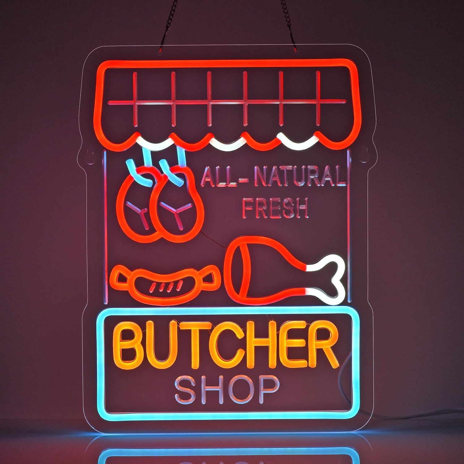 Outdoor Lighting For Store - ป้ายไฟนีออนร้านขายเนื้อ ไฟ LED แสดงเนื้อสดธรรมชาติ ใช้พลังงาน USB