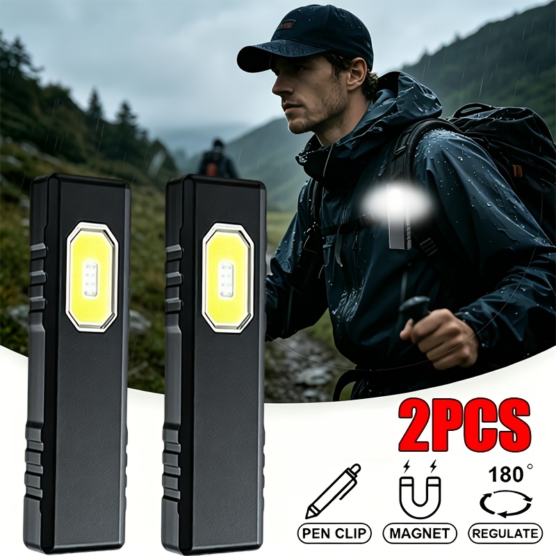 Outdoor Lighting Hooks - ไฟฉายแม่เหล็กแบบพกพา 2 ชิ้น, 5 โหมดแสงสว่าง, ดีไซน์แบบมีตะขอและแม่เหล็กสำหรับใช้งานแบบไม่ต้องใช้มือ,