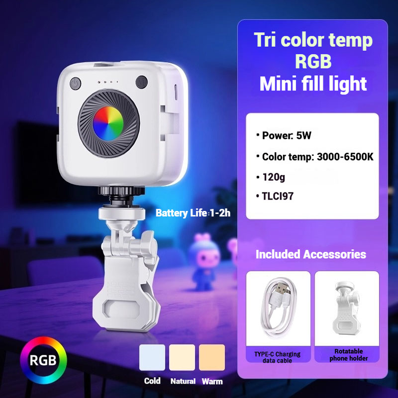 Outdoor Lighting Video Shooting - ไฟวิดีโอ LED RGB ขนาดเล็กแบบพกพา ชาร์จซ้ำได้ ใช้สำหรับกล้องถ่ายรูป