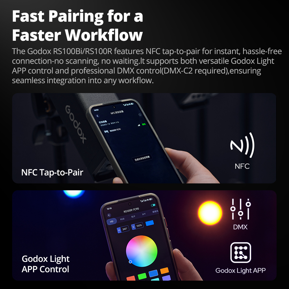 Outdoor Lighting Video Shooting - ไฟวิดีโอ LED สีเต็มรูปแบบ GODOX RS100Bi 28600Lux