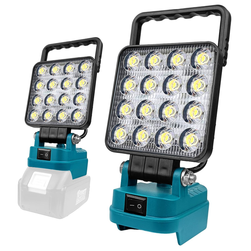 Outdoor Lighting Milwaukee - ไฟส่องสว่างแบบพกพาสำหรับสถานที่ก่อสร้าง พร้อมพอร์ต USB คู่สำหรับแบตเตอรี่ Makita/Milwaukee 18V